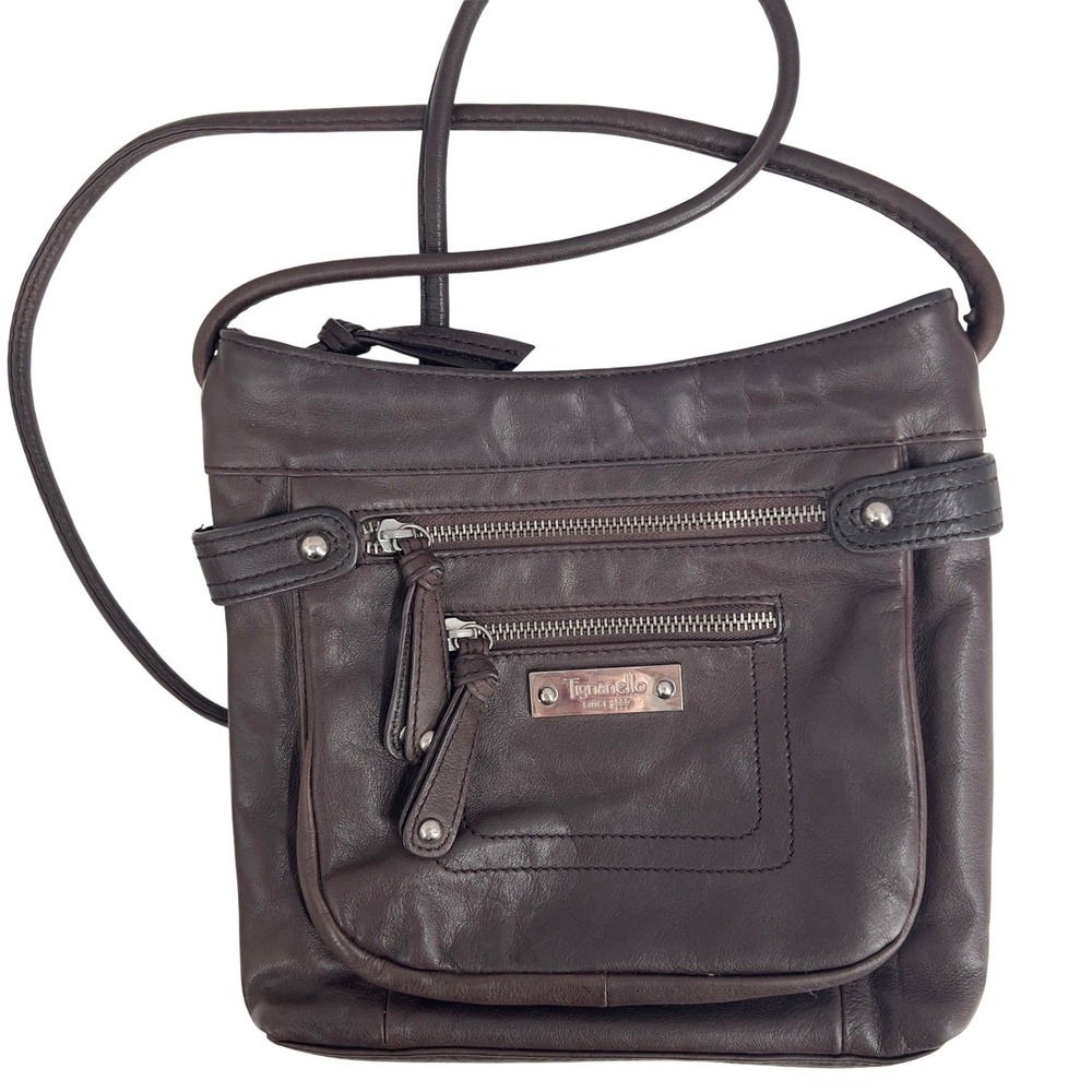 Tignanello Womens Crossbody Bag Dark Brown Leather Multi-Pocket Small-Medium